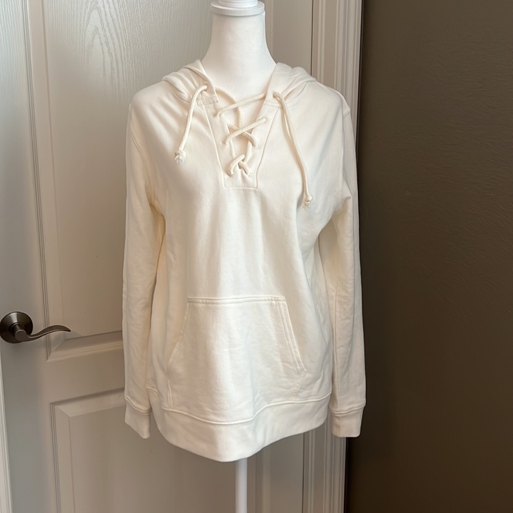 JCrew Factory Ivory Lace Up Hoodie Size Small
